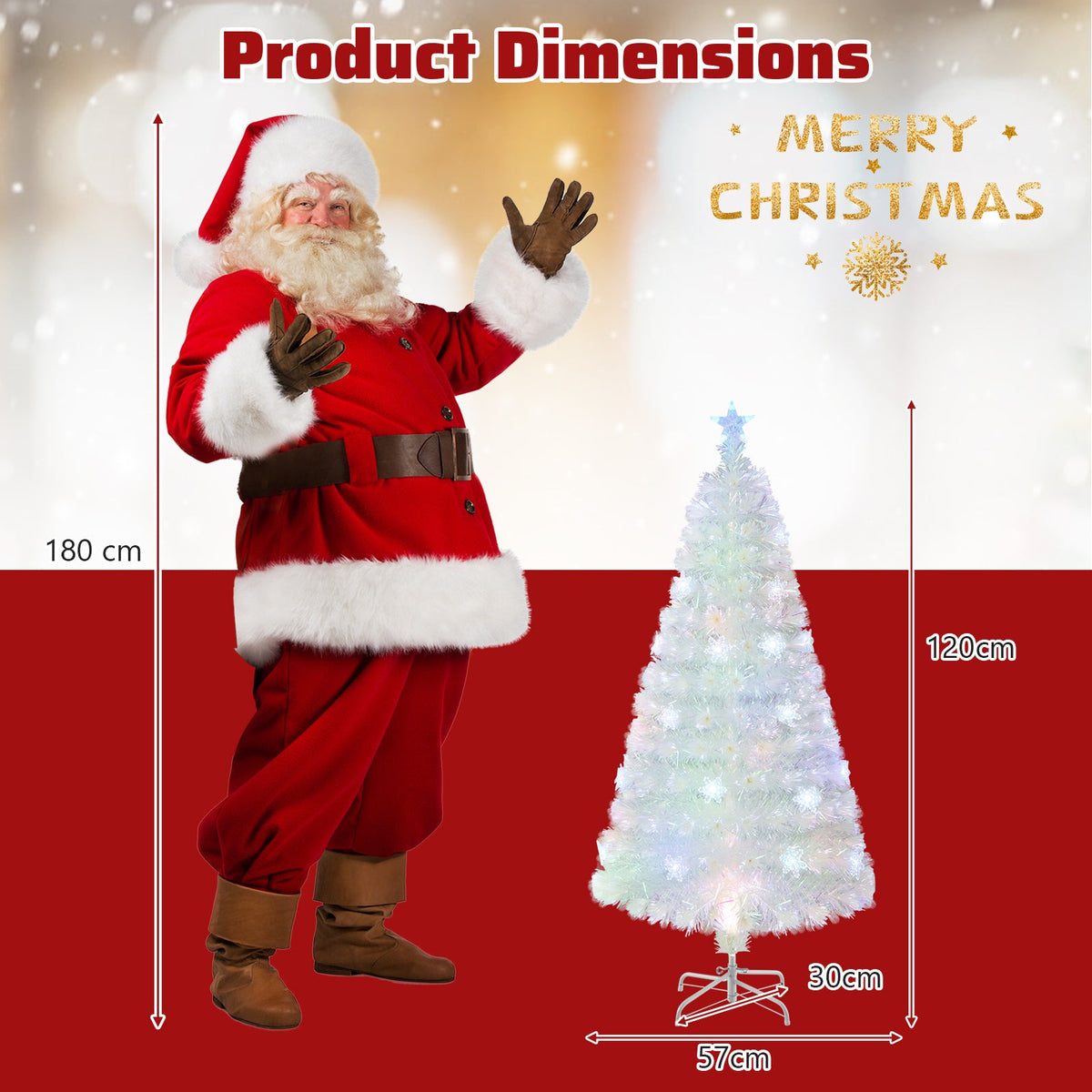 4/5/6 Feet Artificial Fiber Optic White Pre-lit Christmas Tree with Light-120 cm