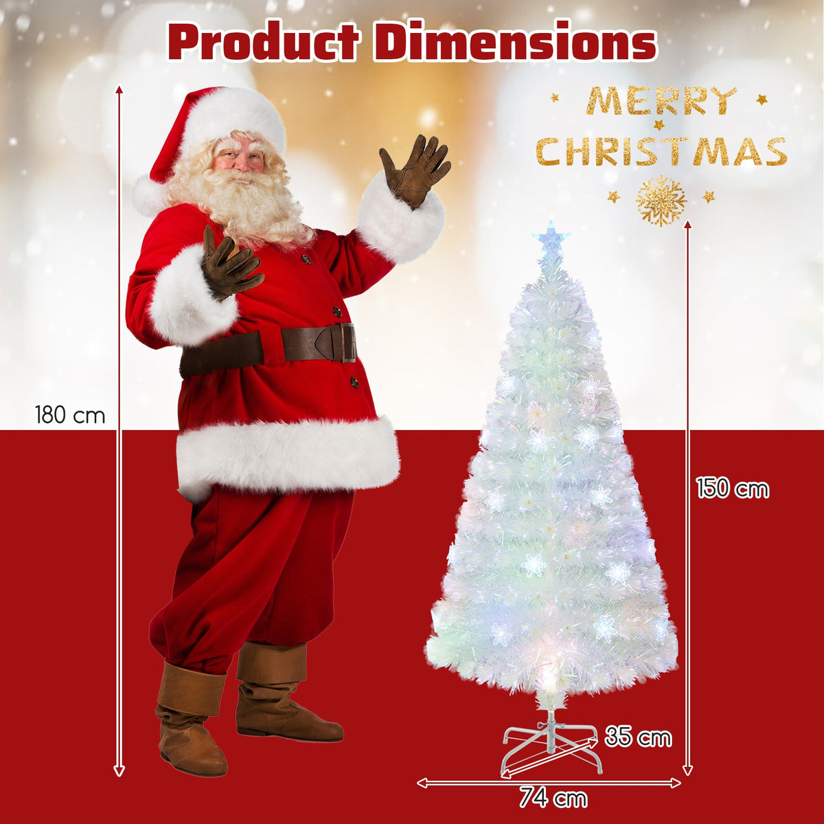 4/5/6 Feet Artificial Fiber Optic White Pre-lit Christmas Tree with Light-120 cm