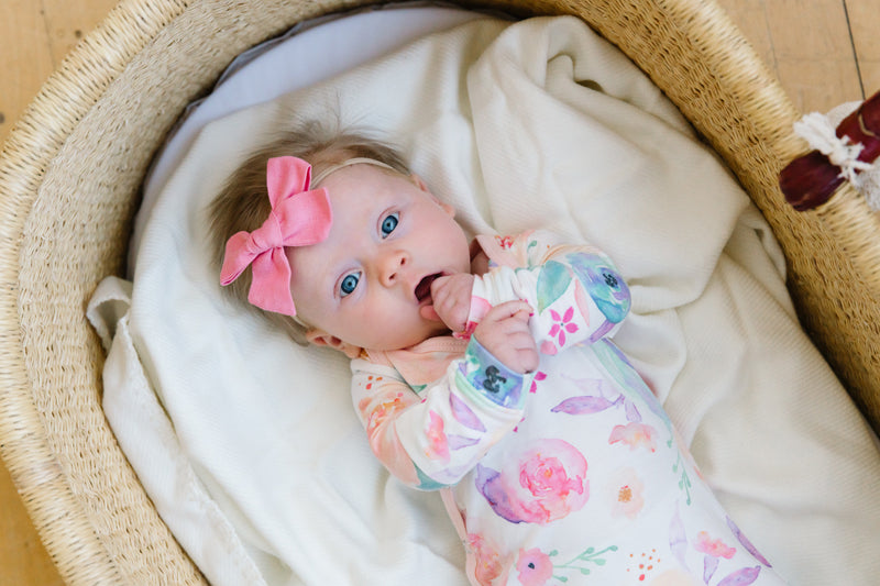 Copper Pearl Newborn Knotted Gown – Bloom Print | 0–4 Months