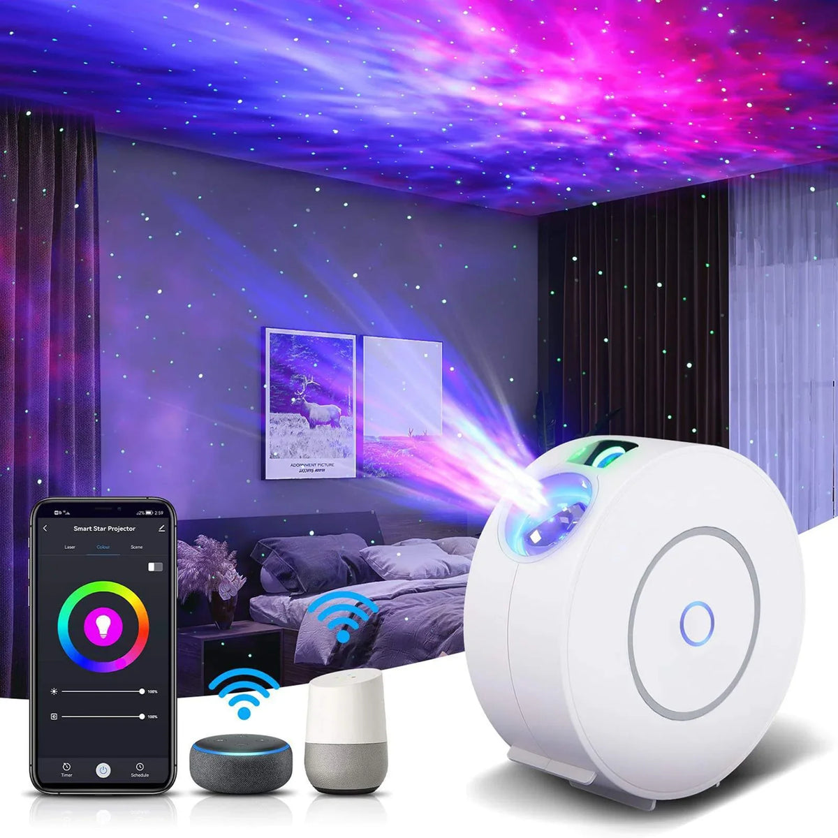 Smart WiFi Night Light Projector - Voice Control & APP Adjustable Galaxy Light