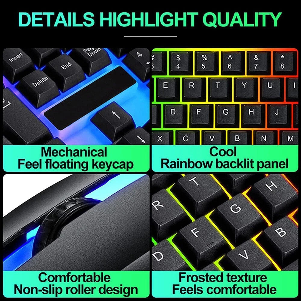 RGB Gaming Keyboard and Mouse Set USB LED for PC Laptop Console Computer