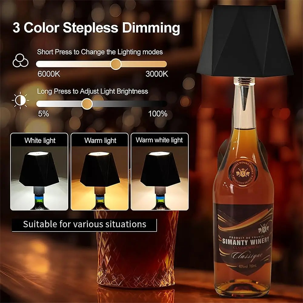 Wireless Wine Spirit Bottle Table Lamp Touch Control Light LED USB Cork Stopper