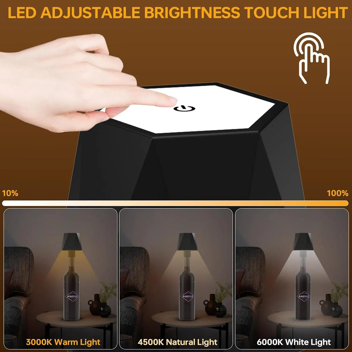 Wireless Wine Spirit Bottle Table Lamp Touch Control Light LED USB Cork Stopper