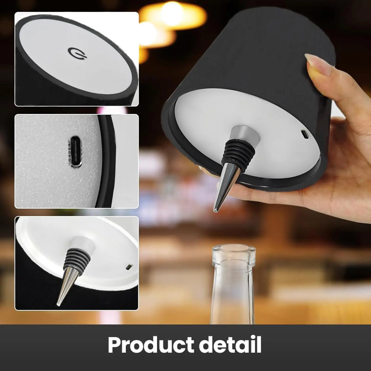 Wireless Wine Spirit Bottle Table Lamp Touch Control Light LED USB Cork Stopper