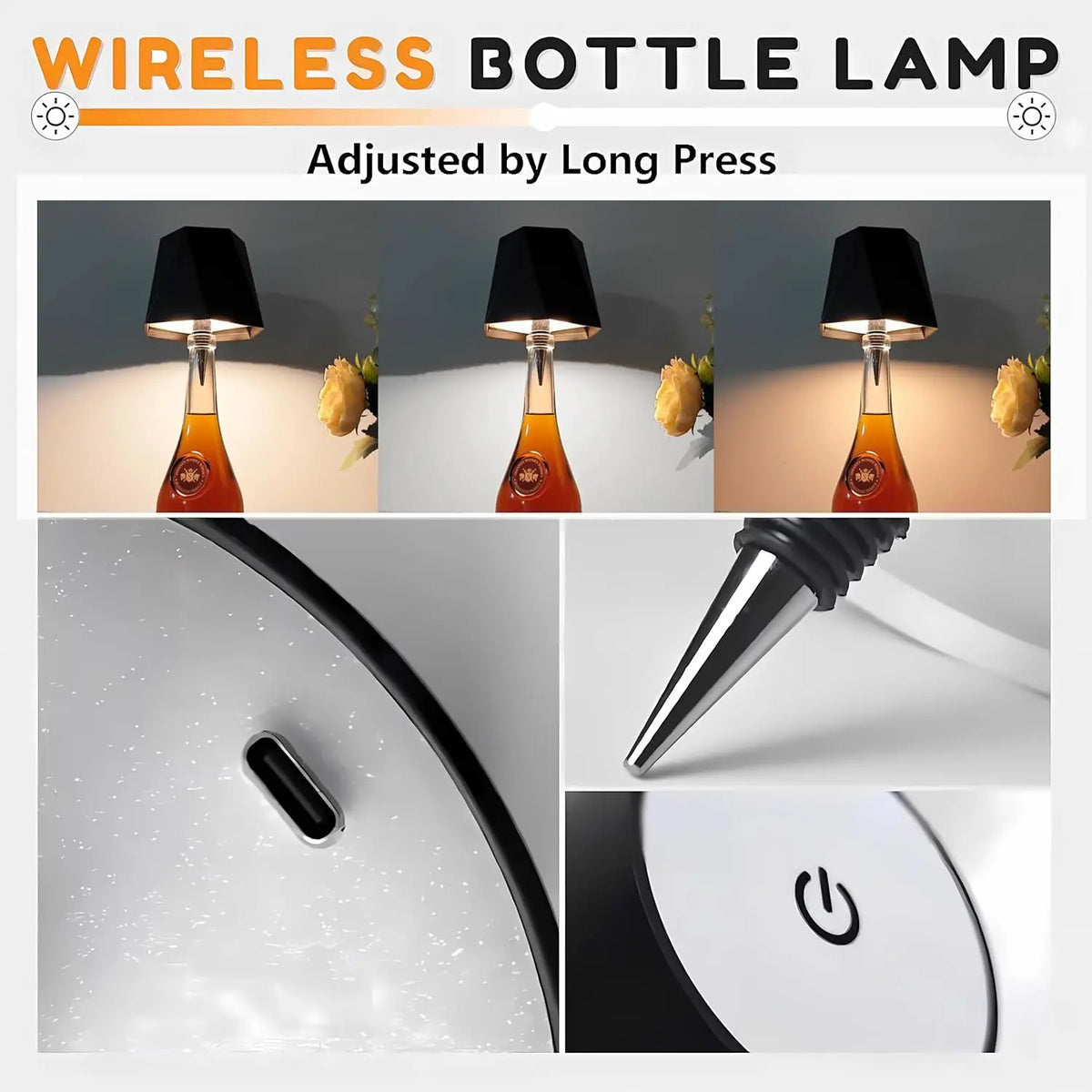 Wireless Wine Spirit Bottle Table Lamp Touch Control Light LED USB Cork Stopper
