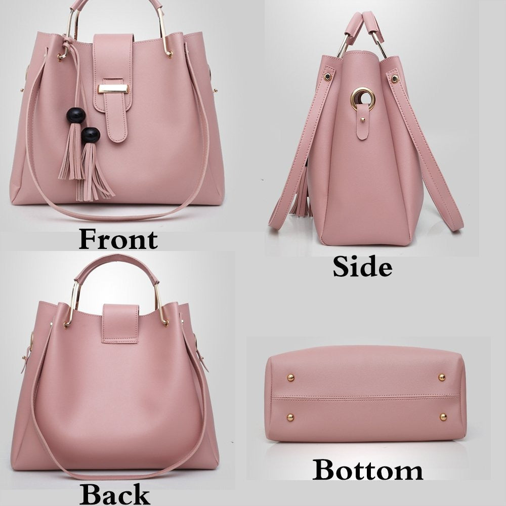 Women’s 3 Piece Handbag Purse Set Tote Shoulder Bag Clutch Tassel Top Handle
