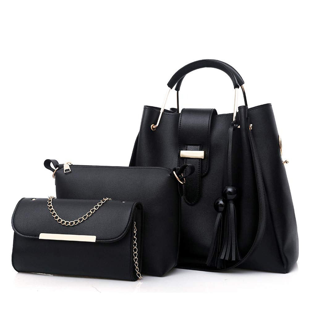 Women’s 3 Piece Handbag Purse Set Tote Shoulder Bag Clutch Tassel Top Handle