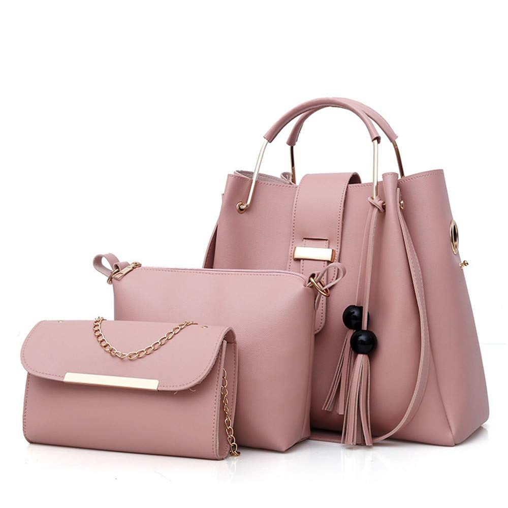 Women’s 3 Piece Handbag Purse Set Tote Shoulder Bag Clutch Tassel Top Handle
