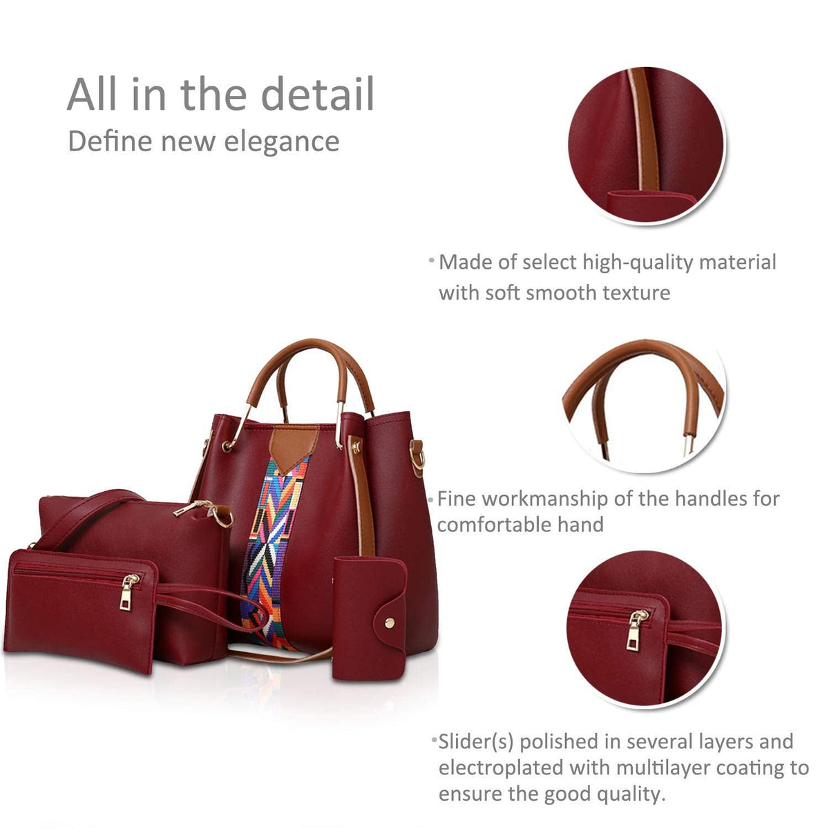 Women’s Handbag Set 4pcs Shoulder Crossbody Tote Purse Wallet Handbags Fashion