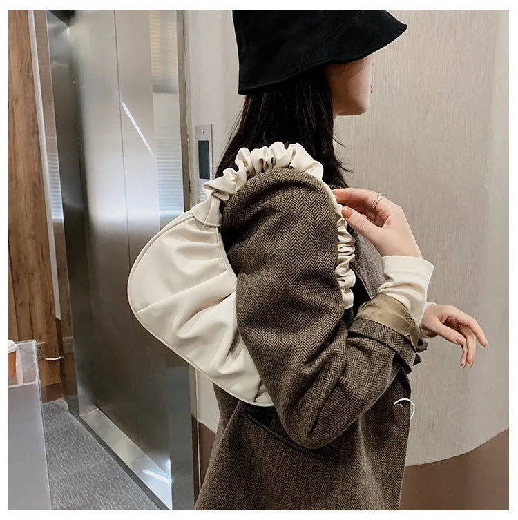 Fashion Pleated Handbag for Women, PU Cloud Shoulder Bag Modern Party Hand bag
