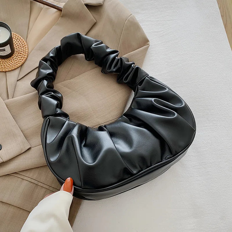 Fashion Pleated Handbag for Women, PU Cloud Shoulder Bag Modern Party Hand bag