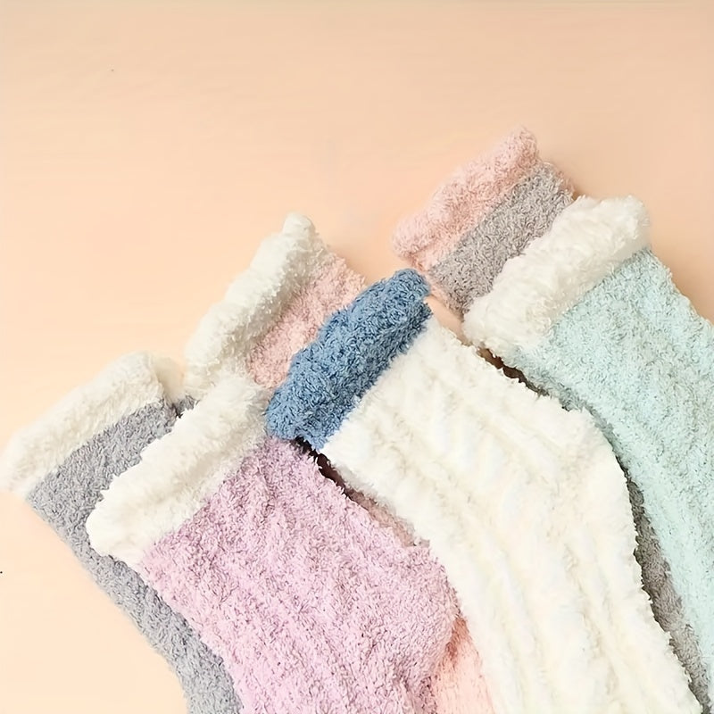 7 Pairs Women’s Fluffy Candy-Coloured Socks - Soft Warm Cosy Socks Set