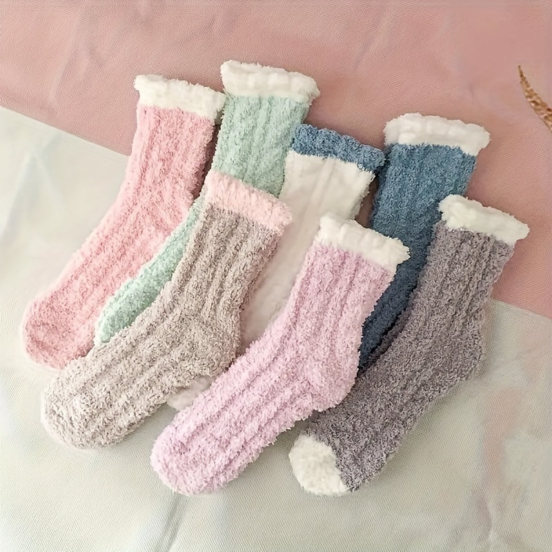 7 Pairs Women’s Fluffy Candy-Coloured Socks - Soft Warm Cosy Socks Set