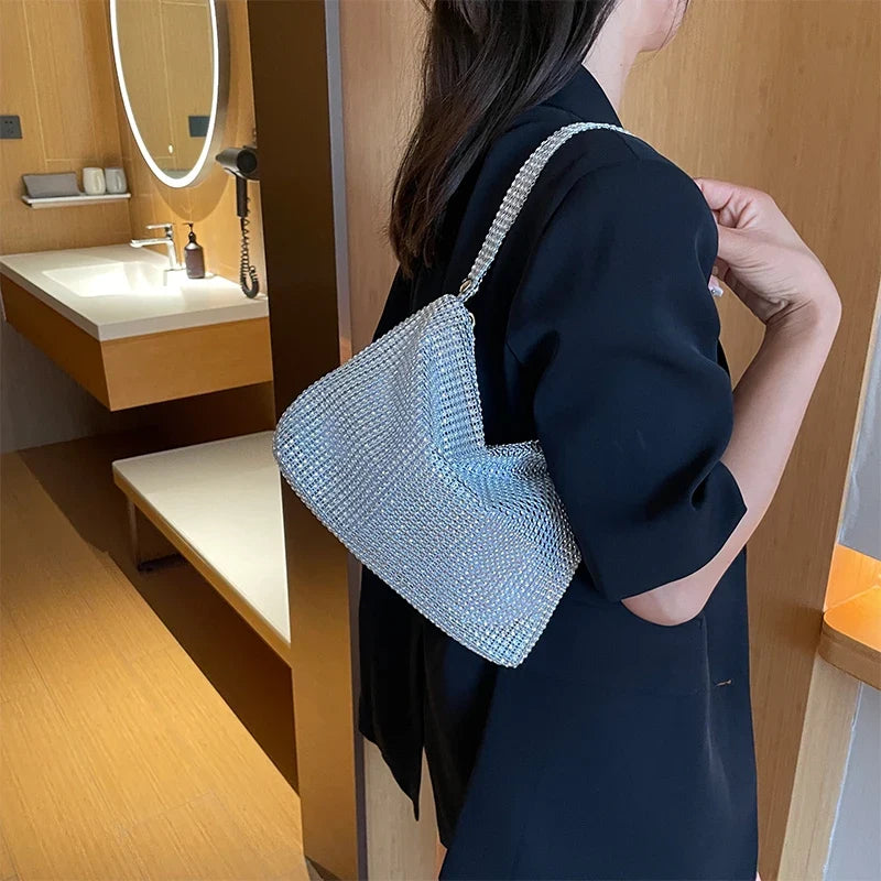 Women's Evening Clutch Bag - Glitter Rhinestone Top Handle Party Wedding Handbag