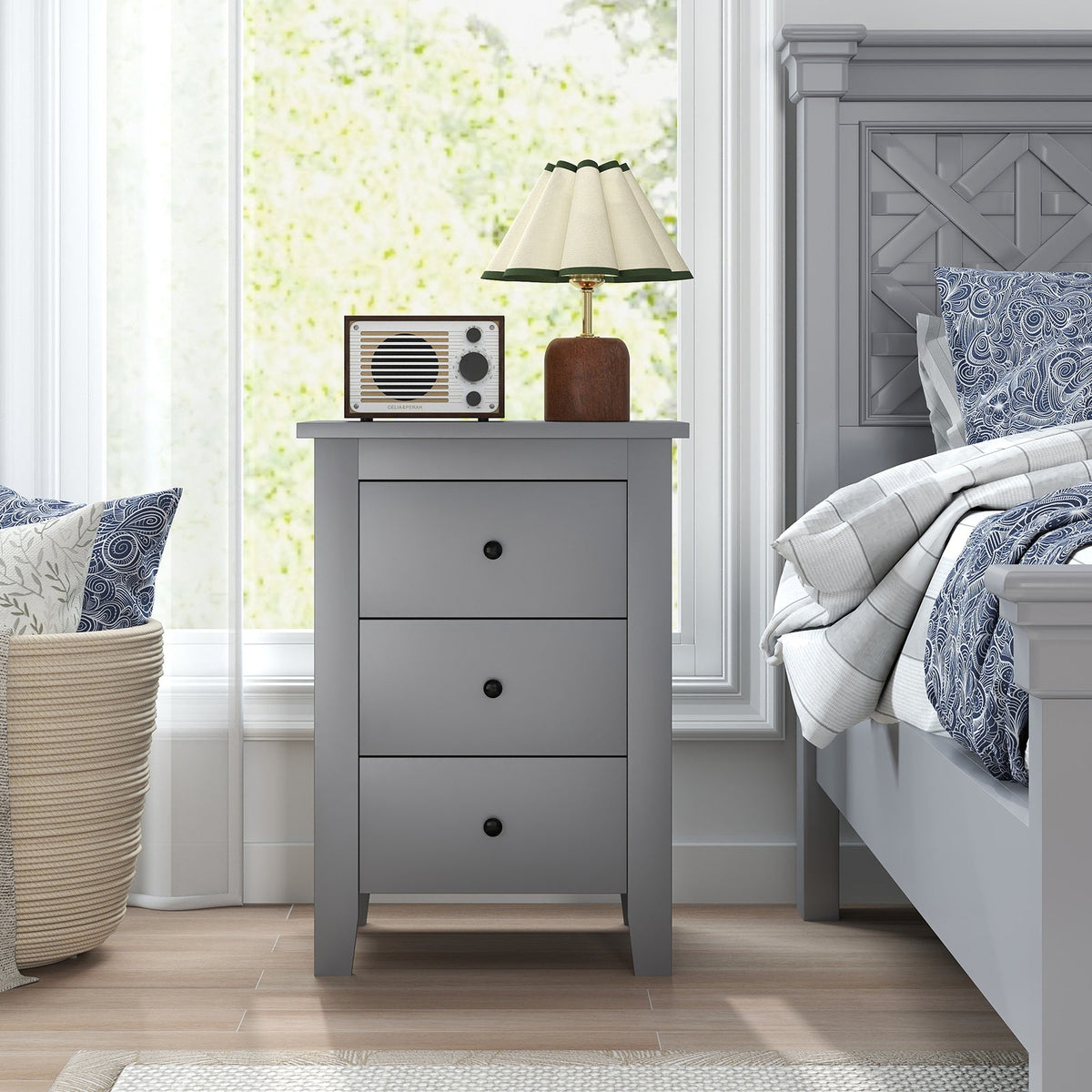 Wooden Nightstand with 3 Drawers and Stable Structure-Black