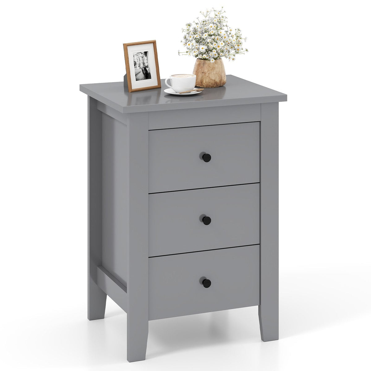 Wooden Nightstand with 3 Drawers and Stable Structure-Black