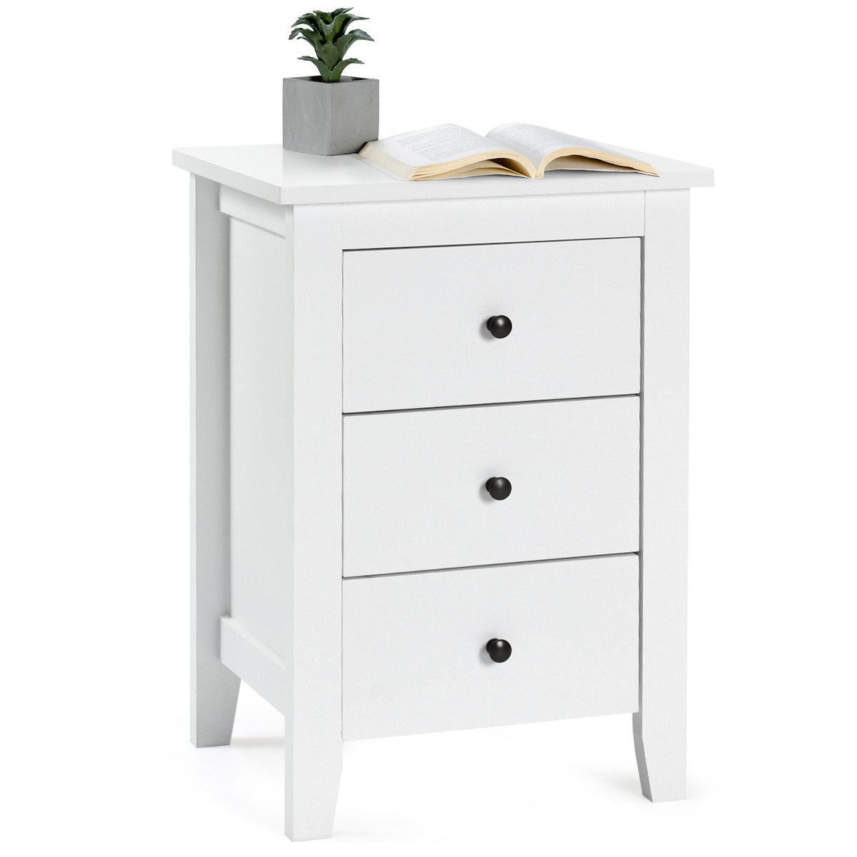 Wooden Nightstand with 3 Drawers and Stable Structure-Black