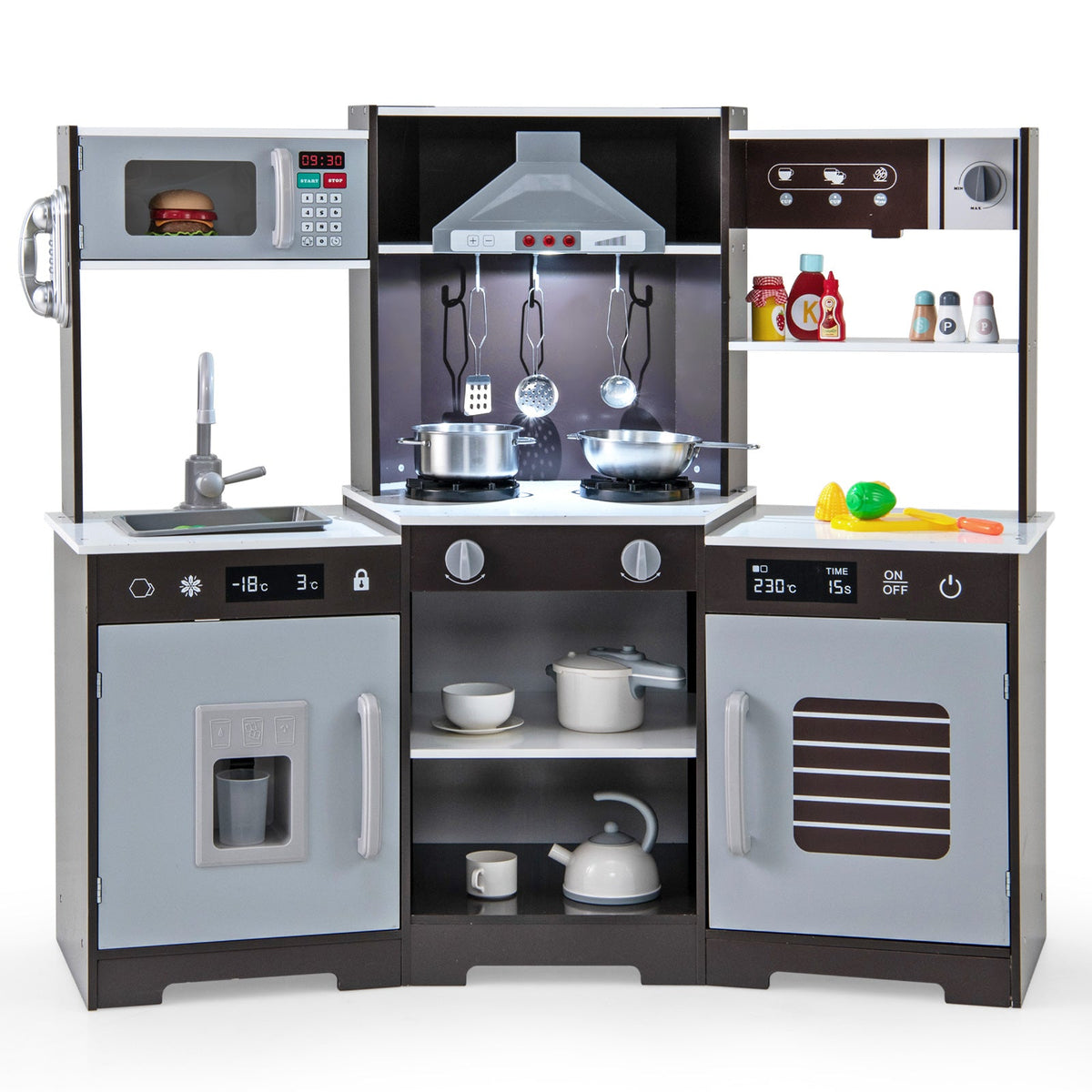 Wooden Pretend Play Kitchen with Real Sounds and Lights-White