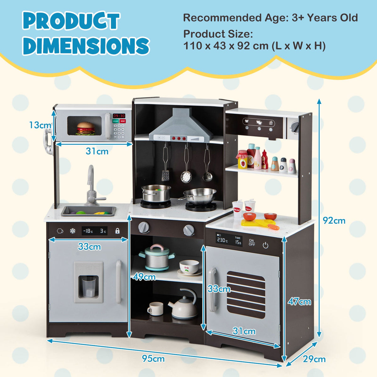 Wooden Pretend Play Kitchen with Real Sounds and Lights-White