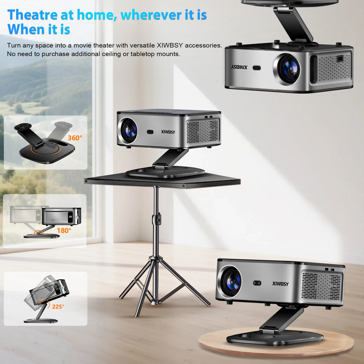 XIWBSY 2026 Portable 4K UHD Smart Projector WiFi Bluetooth Android 11 TV Stick