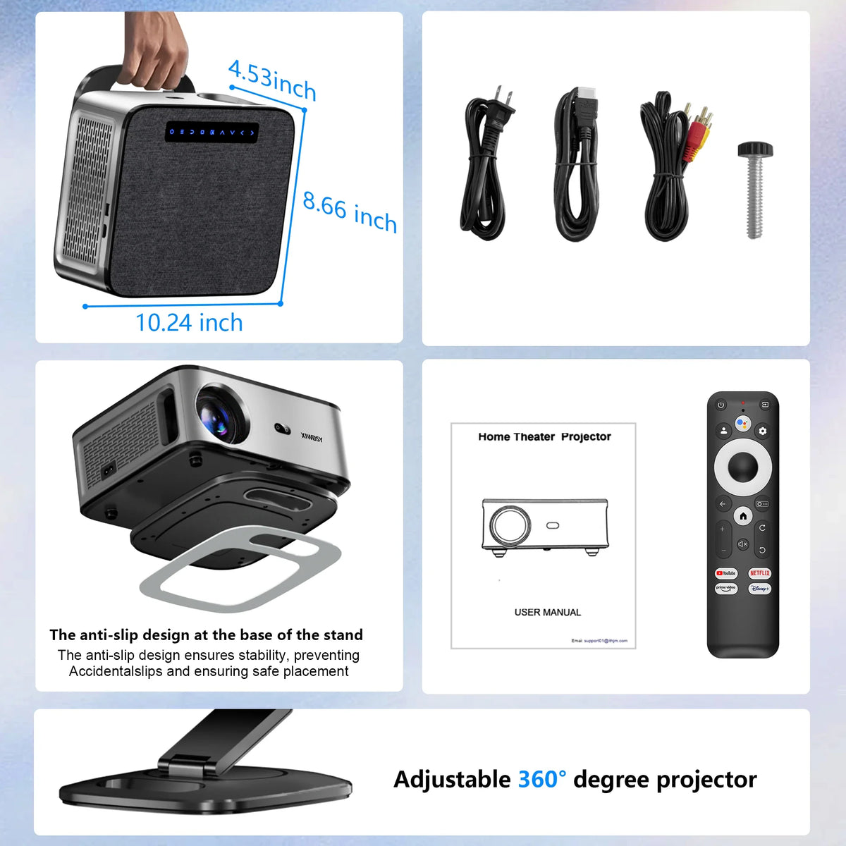 XIWBSY 2026 Portable 4K UHD Smart Projector WiFi Bluetooth Android 11 TV Stick