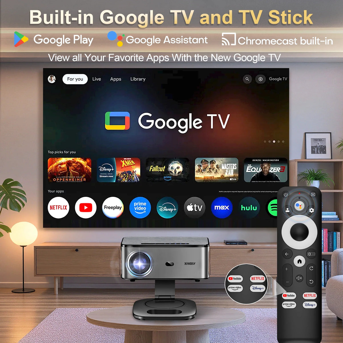 XIWBSY 2026 Portable 4K UHD Smart Projector WiFi Bluetooth Android 11 TV Stick