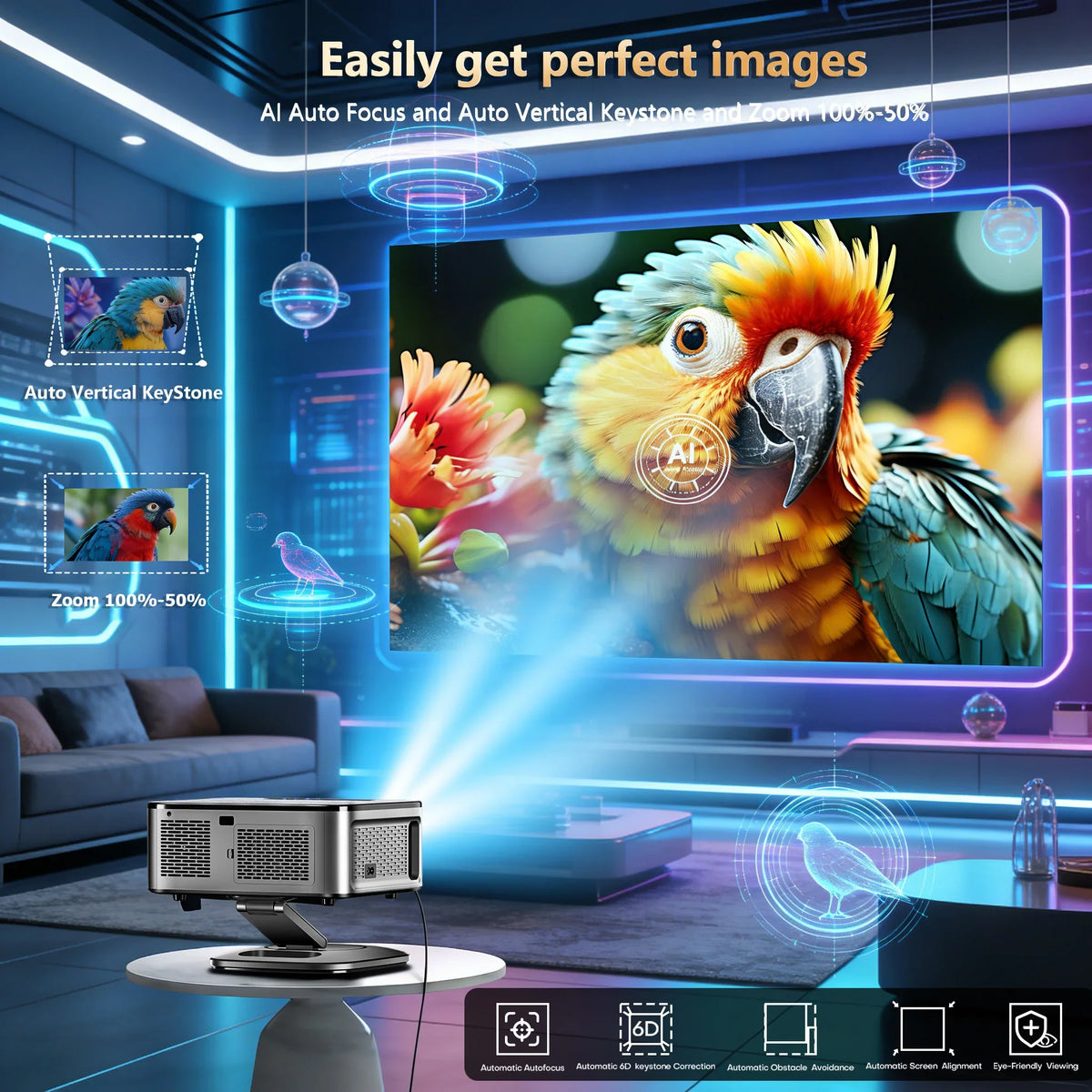 XIWBSY 2026 Portable 4K UHD Smart Projector WiFi Bluetooth Android 11 TV Stick