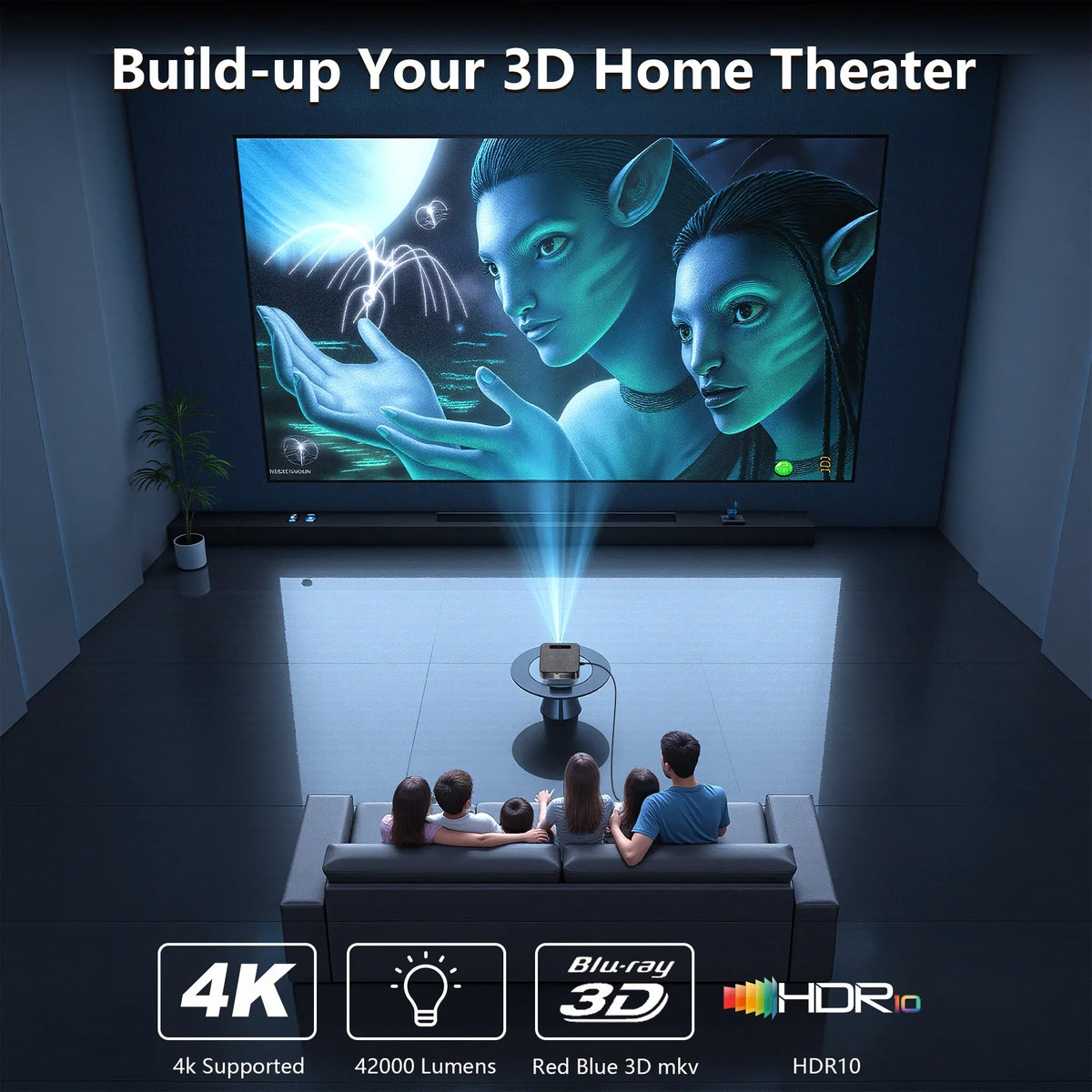 XIWBSY 2026 Portable 4K UHD Smart Projector WiFi Bluetooth Android 11 TV Stick