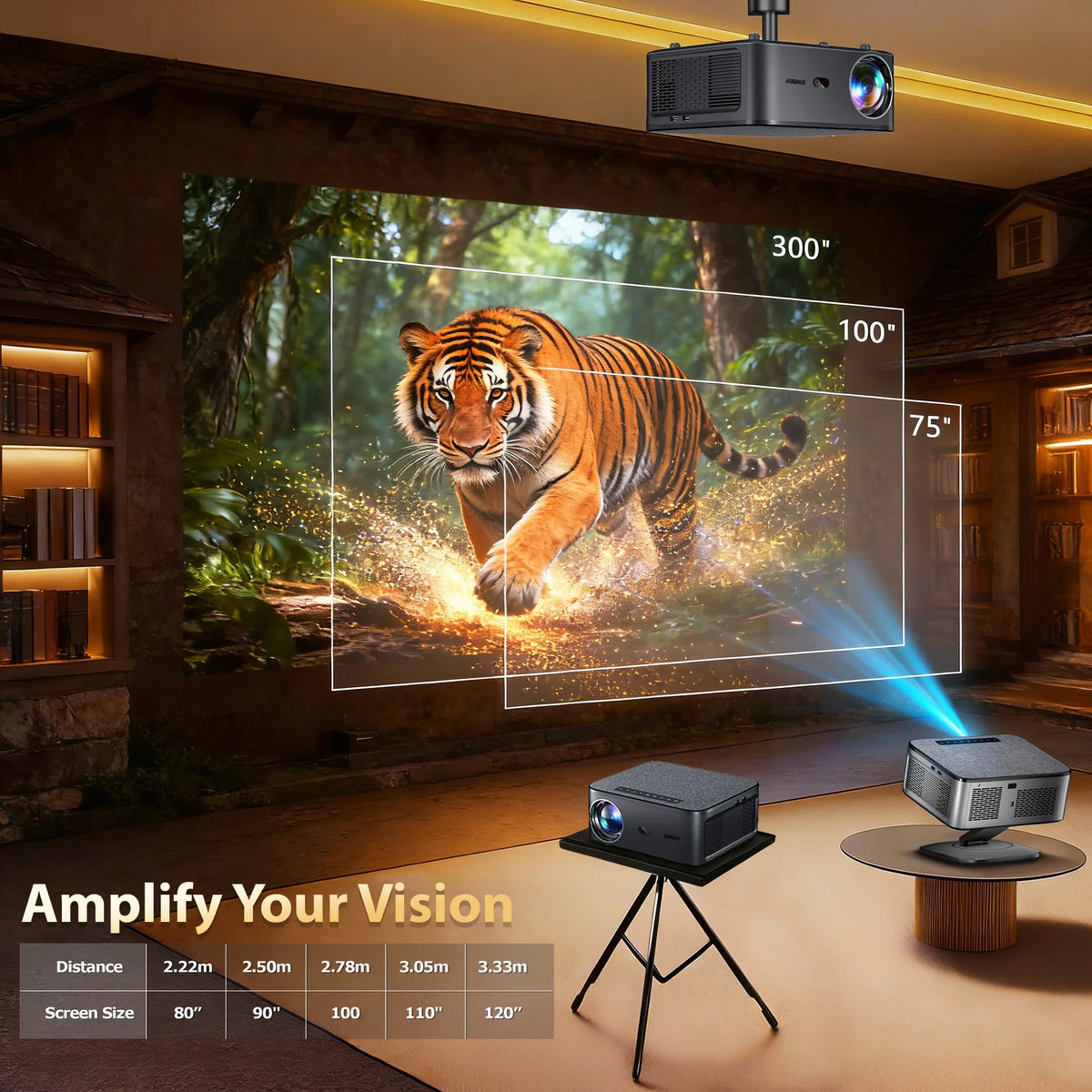 XIWBSY 2026 Portable 4K UHD Smart Projector WiFi Bluetooth Android 11 TV Stick