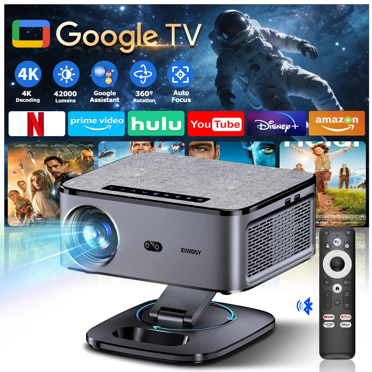 XIWBSY 2026 Portable 4K UHD Smart Projector WiFi Bluetooth Android 11 TV Stick