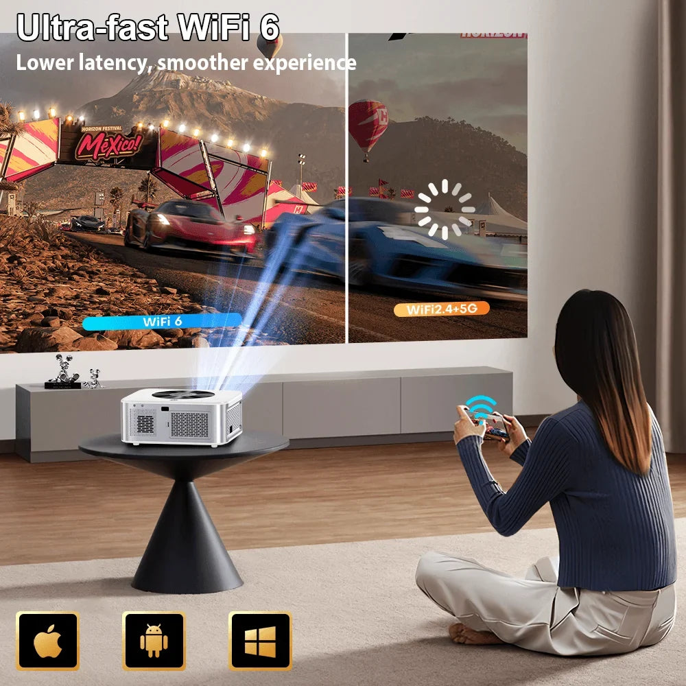 XIWBSY Full HD Android 8K Projector 1000 ANSI 1080P WiFi Bluetooth Auto Focus