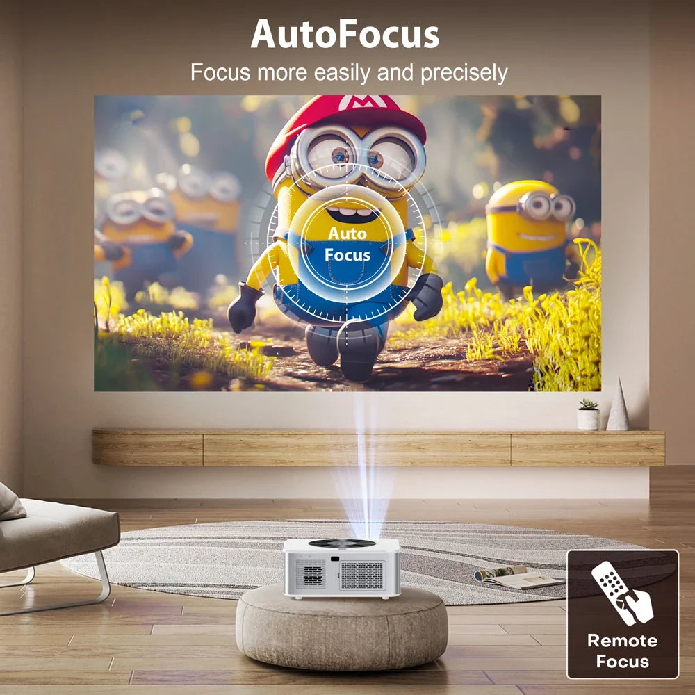 XIWBSY Full HD Android 8K Projector 1000 ANSI 1080P WiFi Bluetooth Auto Focus