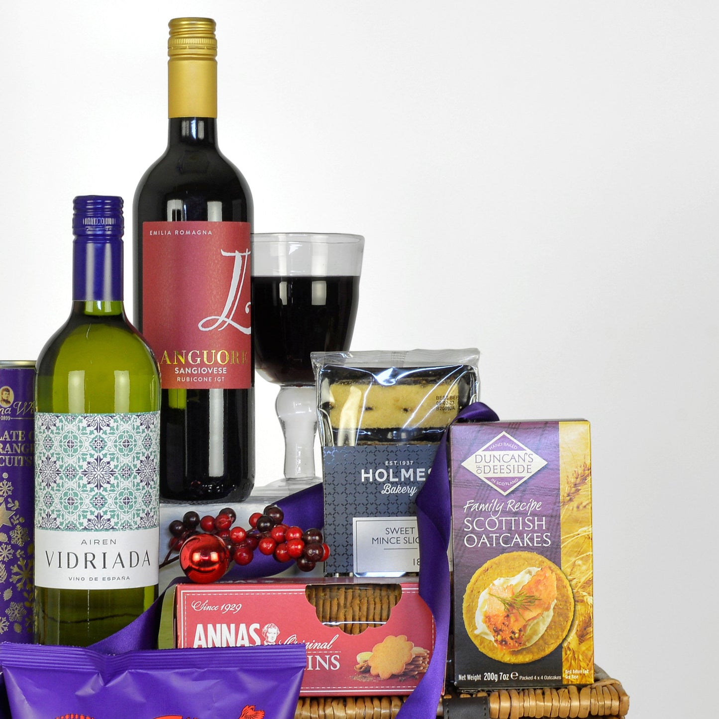 Christmas Velvet Luxury Hamper Basket | Red & White Wine | Premium Gift