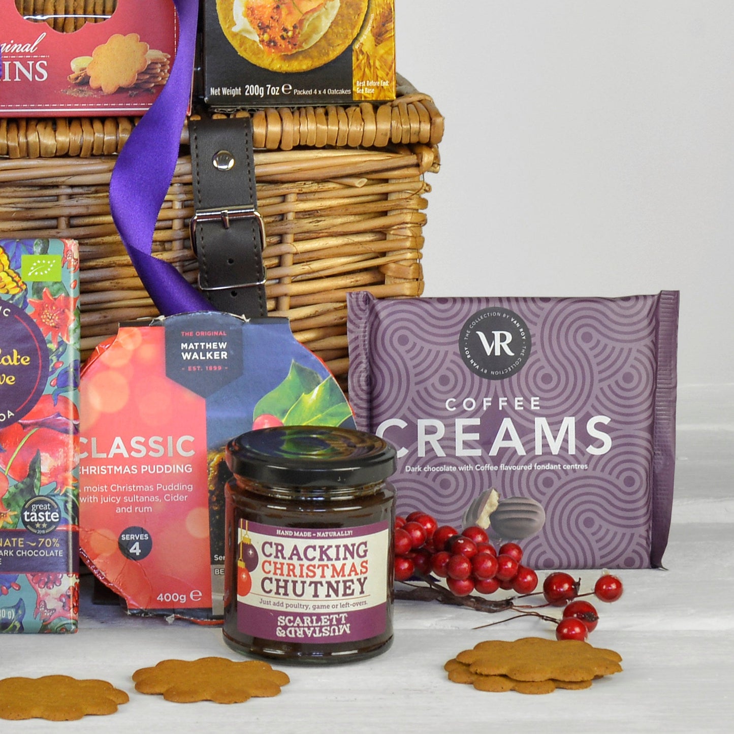 Christmas Velvet Luxury Hamper Basket | Red & White Wine | Premium Gift