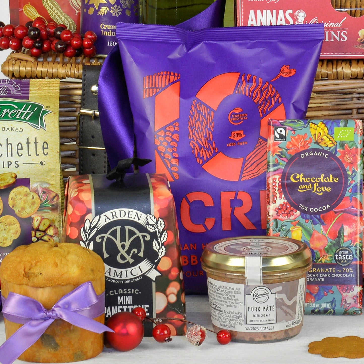 Christmas Velvet Luxury Hamper Basket | Red & White Wine | Premium Gift