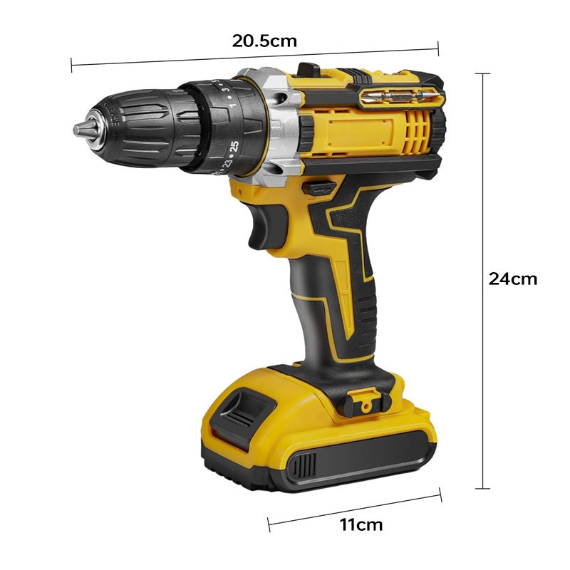 21V Cordless Drill Driver Set Brushless 2-Speed Yellow with Case 2 Batteries DIY Tool