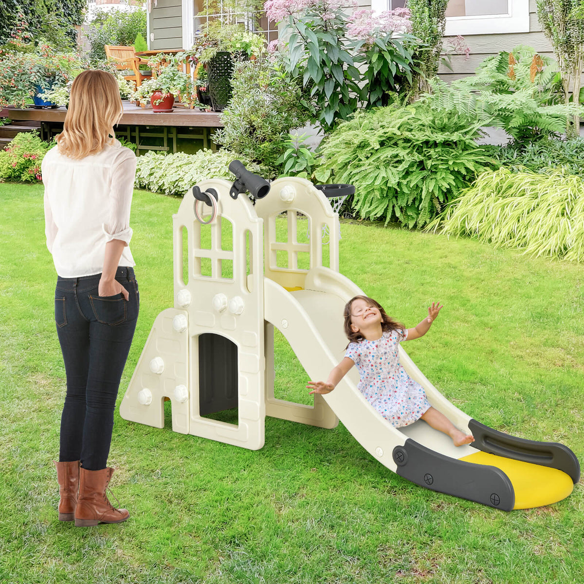 6-In-1 Toddler Climber Slide Playset-Blue