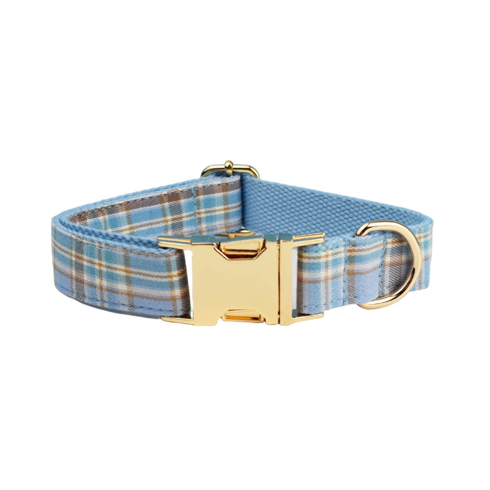 Sky Blue Grid Forest Series Dog Collar Traction Rope