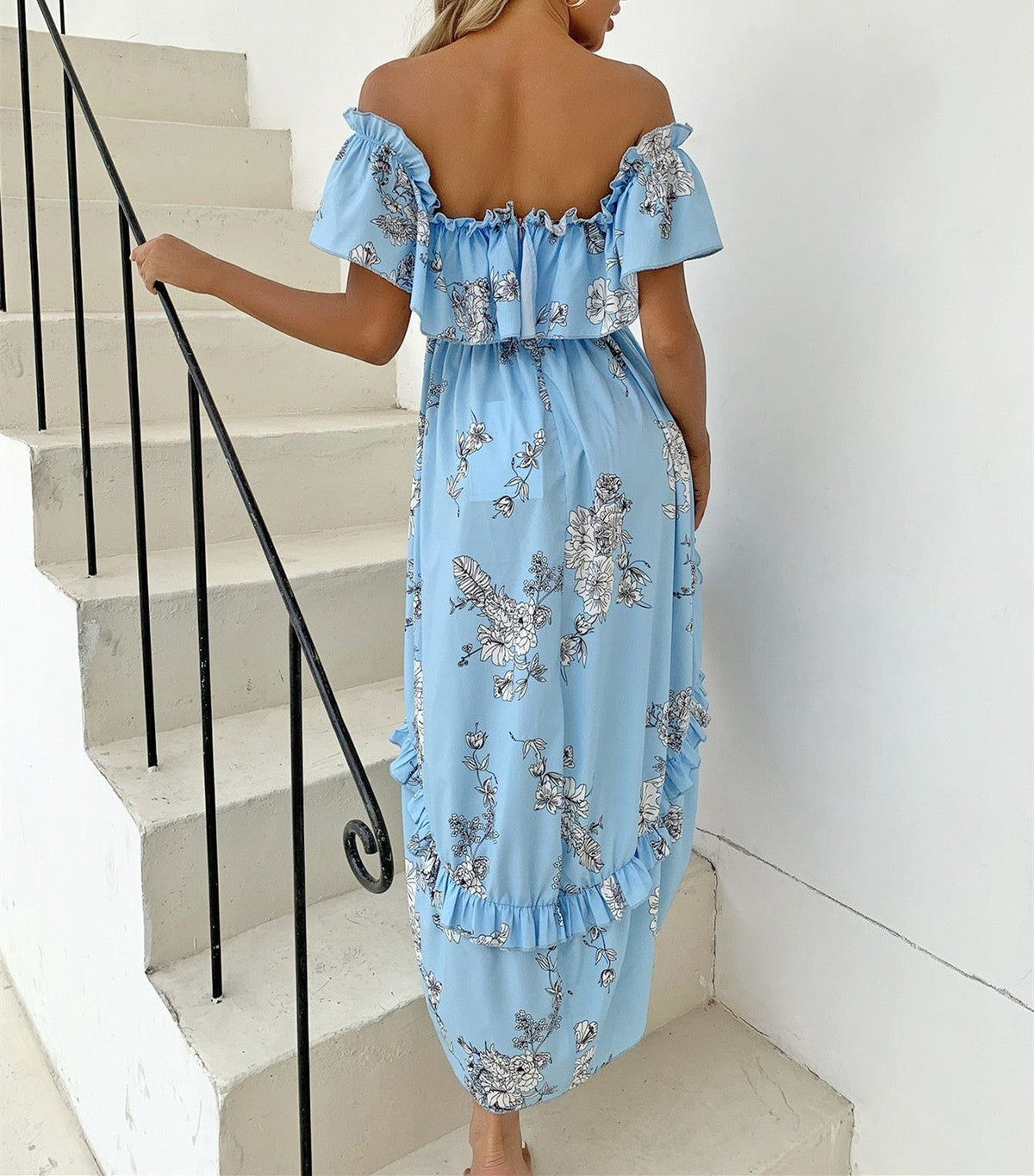 Off-shoulder Ruffled Summer Long Dress Loose Backless Women's Long Dress