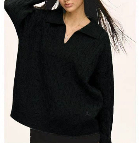 Lapel Twisted Pullover Sweater For Women