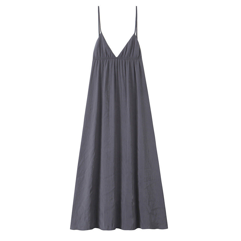 V-neck Sleeveless Backless Sling Drape Midi Skirt Dress