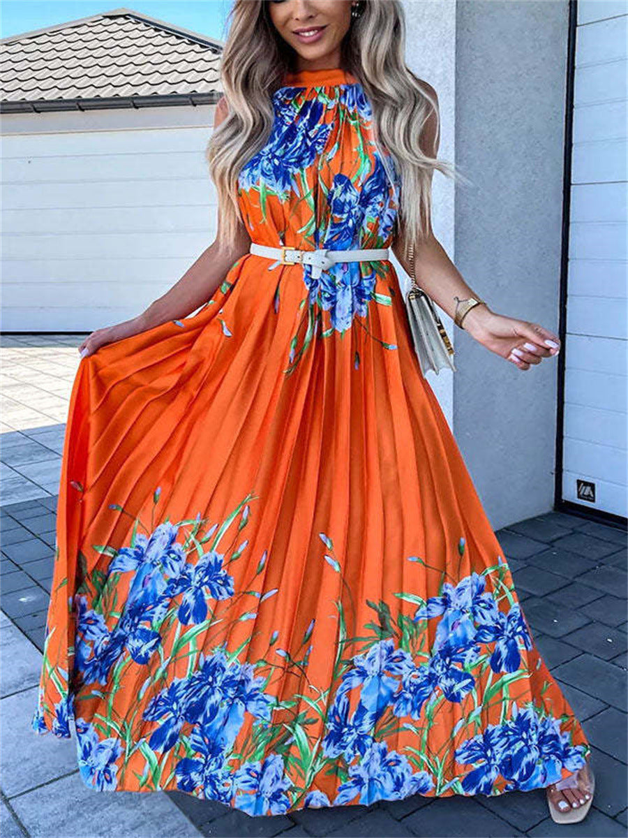 Women's Round Neck Off Shoulder Trend Print Dress