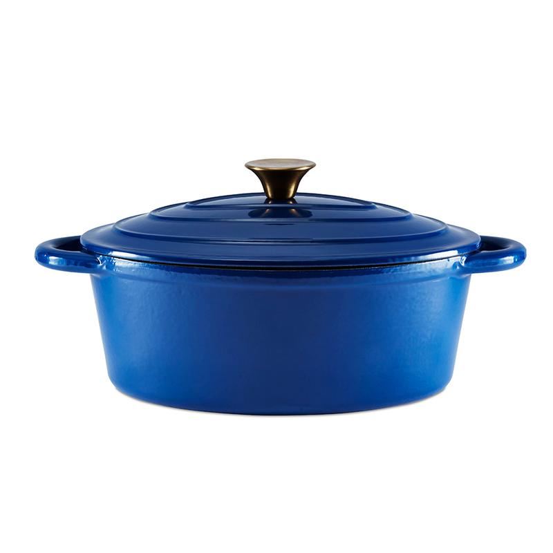 Tower Barbary & Oak Blue 29cm Oval Casserole Cast Iron Pan