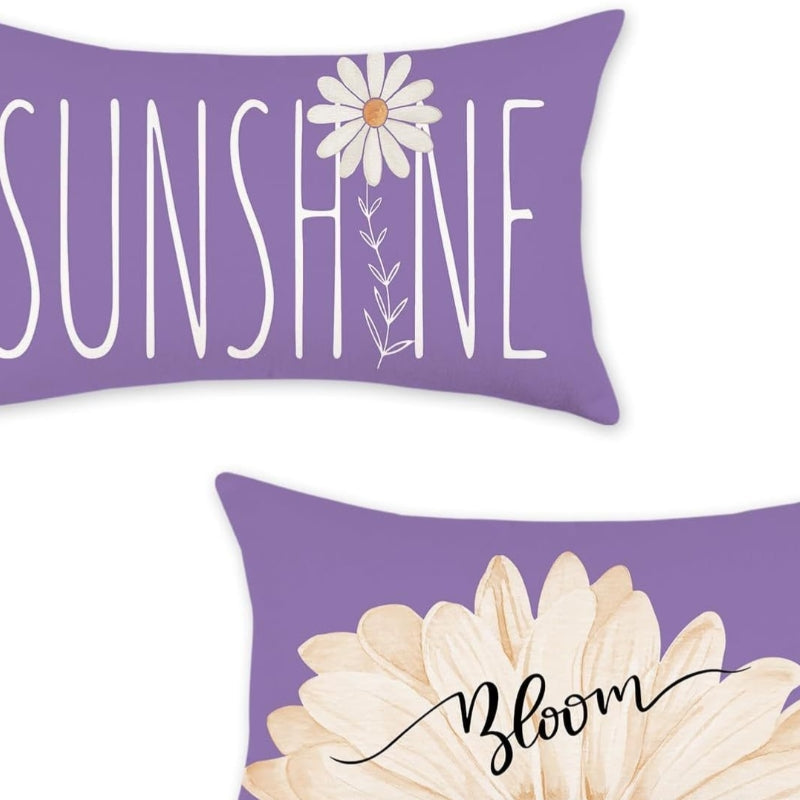 Ice Cream Flower Linen Print Lumbar Cushion Cover