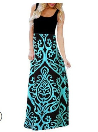 11 Color Sexy Sleeveless Round Neck Printed Patchwork Dress For Women