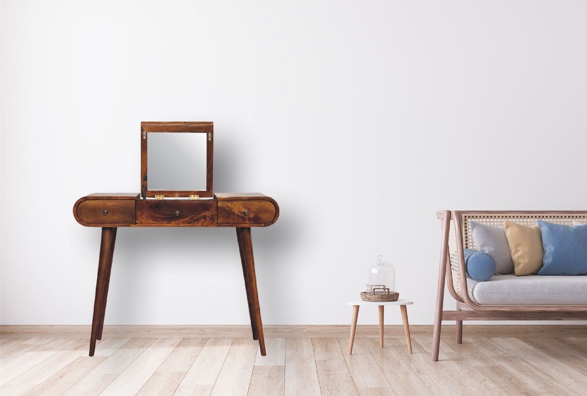 Artisan Chestnut Dressing Table with Foldable Mirror