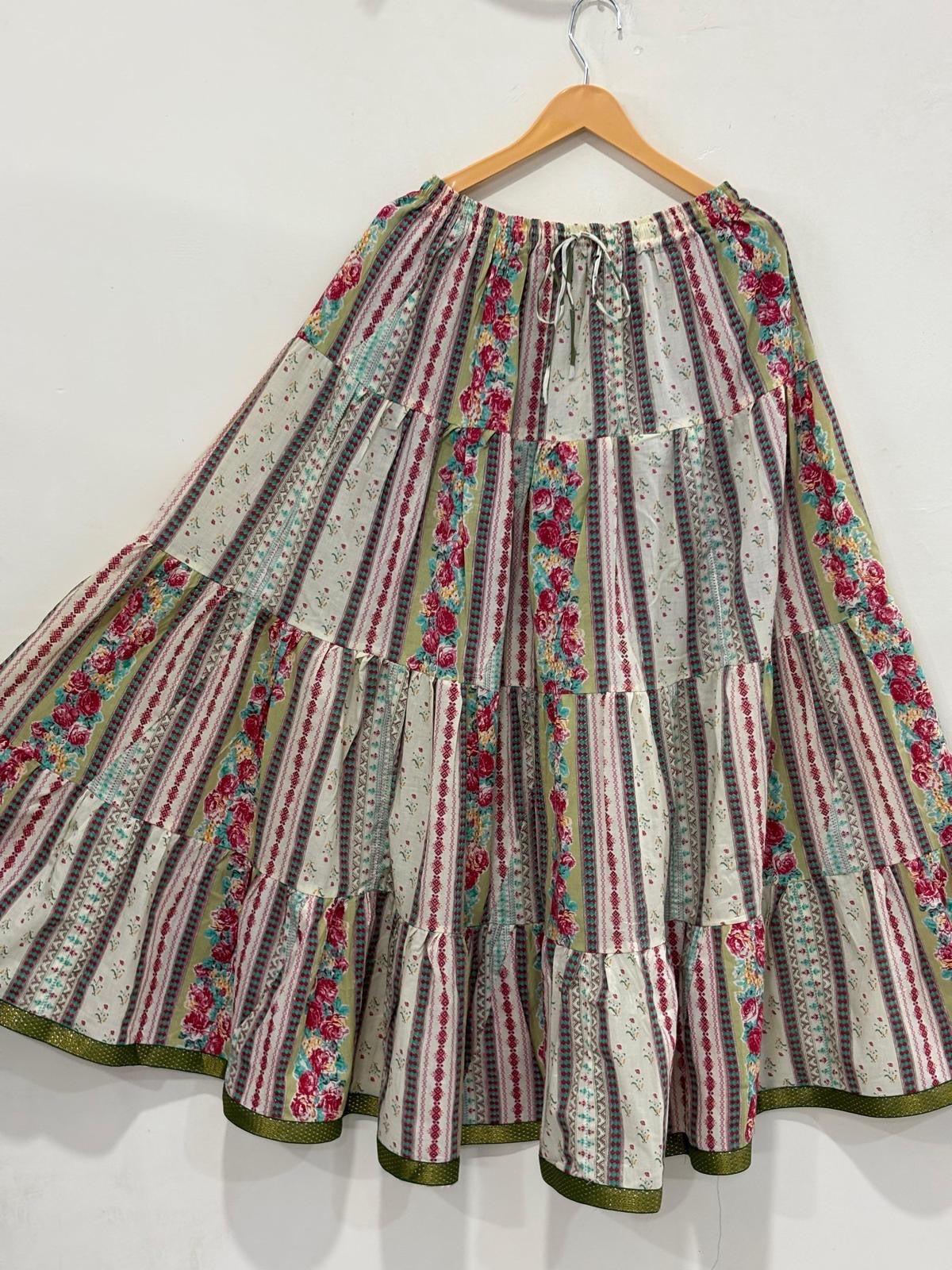 Blackfever Elegant Multicolour Stripe Tiered Maxi Skirt– Free Size