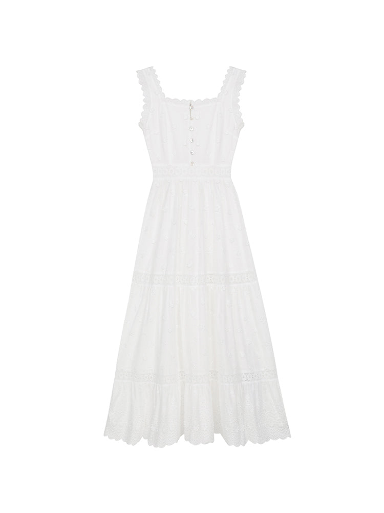 Women's Summer French White Suspender Dress