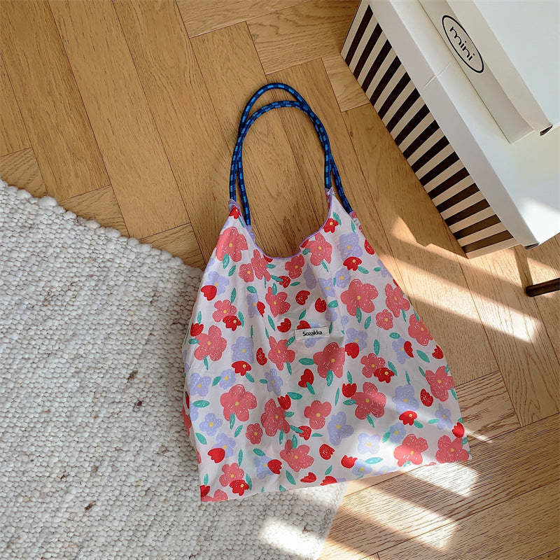 Large Capacity Hand Shoulder Bag Drawstring Floral
