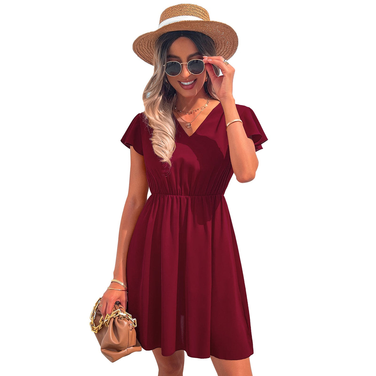 Fashion V Neck Lace Chiffon Backless Dress